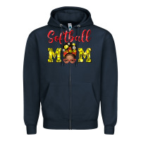 Navy Softball Mom And Afro Messy Bun Mom Zipper Hoodie - BundleAndBundleShop