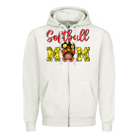 Oatmeal Heather Softball Mom And Afro Messy Bun Mom Zipper Hoodie - BundleAndBundleShop