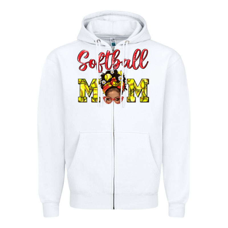 Softball Mom And Afro Messy Bun Mom Zipper Hoodie by BundleAndBundleShop | Teevron