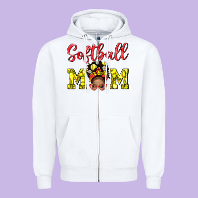 Softball Mom And Afro Messy Bun Mom Zipper Hoodie Designed By Bundleandbundleshop