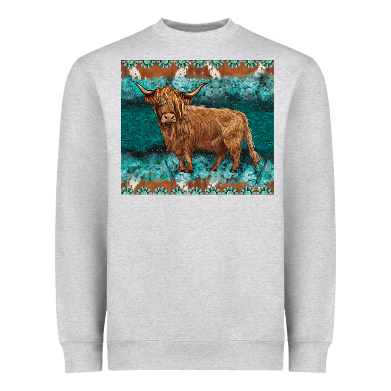 Turquoises Gemstones Cowhide Highland Cow Heavyweight Sweatshirt by BarkalooDesign | Teevron