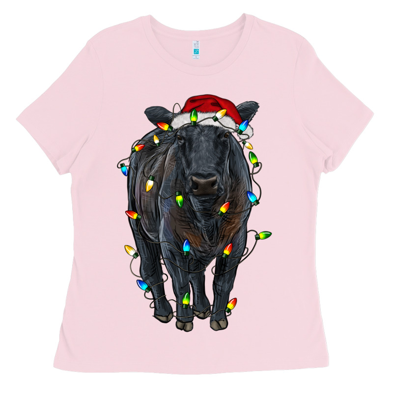 Christmas Black Angus Cattle With Lights Ladies Tee by RanaPortraitStore | Teevron