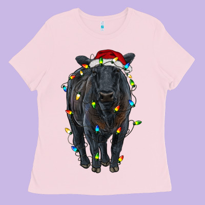 Christmas Black Angus Cattle With Lights Ladies Tee Designed By Ranaportraitstore