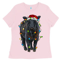 Bubblegum Pink christmas black angus cattle with lights Ladies Tee - RanaPortraitStore