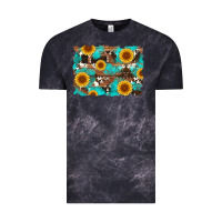 Cloud Black sunflower and cowhides with wood and turquoise background Vintage Tee - Artiststas