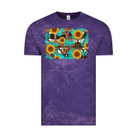 Cloud Purple sunflower and cowhides with wood and turquoise background Vintage Tee - Artiststas