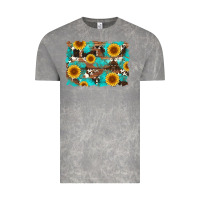 Cloud Rock sunflower and cowhides with wood and turquoise background Vintage Tee - Artiststas