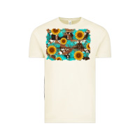 Vintage Arctic sunflower and cowhides with wood and turquoise background Vintage Tee - Artiststas