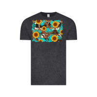 Vintage Black sunflower and cowhides with wood and turquoise background Vintage Tee - Artiststas