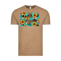 Vintage Coffee sunflower and cowhides with wood and turquoise background Vintage Tee - Artiststas