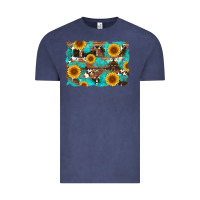 Vintage Denim sunflower and cowhides with wood and turquoise background Vintage Tee - Artiststas