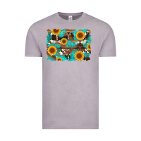 Vintage Zinc sunflower and cowhides with wood and turquoise background Vintage Tee - Artiststas