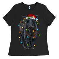 Black christmas black angus cattle with lights Ladies Tee - RanaPortraitStore