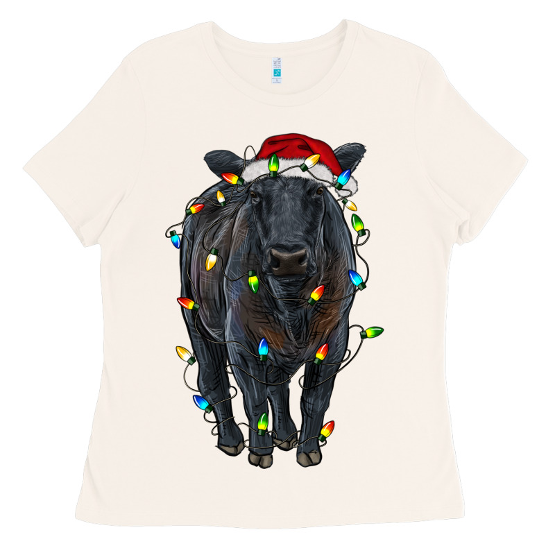 Christmas Black Angus Cattle With Lights Ladies Tee by RanaPortraitStore | Teevron