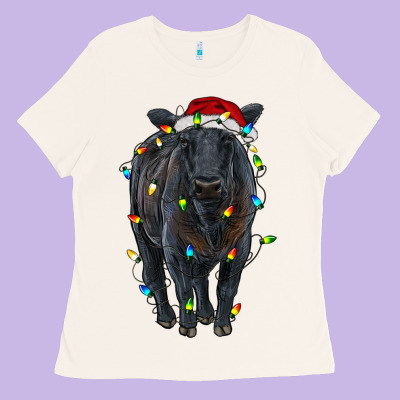 Christmas Black Angus Cattle With Lights Ladies Tee Designed By Ranaportraitstore
