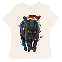 Bone christmas black angus cattle with lights Ladies Tee - RanaPortraitStore