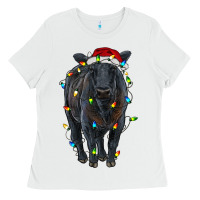 White christmas black angus cattle with lights Ladies Tee - RanaPortraitStore