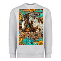Heather Grey Western Ranch Life Mustang Horse Heavyweight Sweatshirt - LillyAllenDesigns