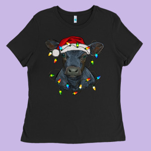 Christmas Baby Black Angus Calf With Lights Ladies Tee Designed By Ranaportraitstore