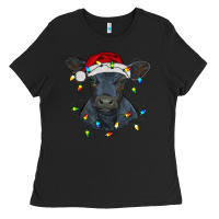 Black christmas baby black angus calf with lights Ladies Tee - RanaPortraitStore