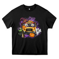 Black Halloween School Bus Heavy Core Tee - texasbilliewilder