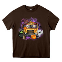 Chocolate Brown Halloween School Bus Heavy Core Tee - texasbilliewilder