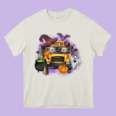 Halloween School Bus Heavy Core Tee Designed By Texasbilliewilder
