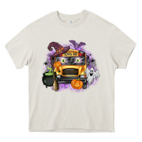 Cream Halloween School Bus Heavy Core Tee - texasbilliewilder