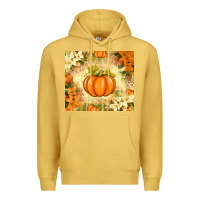 Antique Gold Fall Pumpkins with Flowers Premium Hoodie - texasbilliewilder