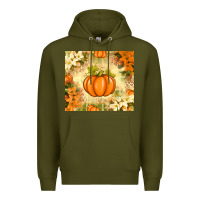 Army Green Fall Pumpkins with Flowers Premium Hoodie - texasbilliewilder