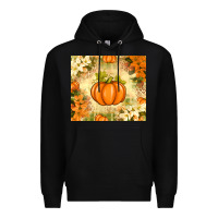 Black Fall Pumpkins with Flowers Premium Hoodie - texasbilliewilder