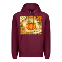 Burgundy Fall Pumpkins with Flowers Premium Hoodie - texasbilliewilder