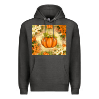 Charcoal Heather Fall Pumpkins with Flowers Premium Hoodie - texasbilliewilder