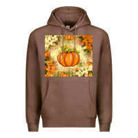 Chestnut Fall Pumpkins with Flowers Premium Hoodie - texasbilliewilder