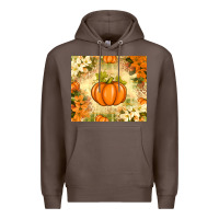 Coffee Fall Pumpkins with Flowers Premium Hoodie - texasbilliewilder