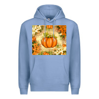Colony Blue Fall Pumpkins with Flowers Premium Hoodie - texasbilliewilder