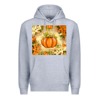 Heather Grey Fall Pumpkins with Flowers Premium Hoodie - texasbilliewilder