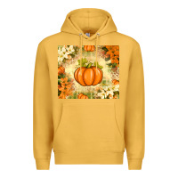 Mustard Fall Pumpkins with Flowers Premium Hoodie - texasbilliewilder