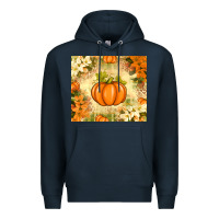 Navy Fall Pumpkins with Flowers Premium Hoodie - texasbilliewilder