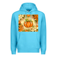 Ocean Blue Fall Pumpkins with Flowers Premium Hoodie - texasbilliewilder