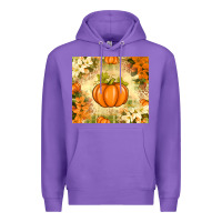 Purple Fall Pumpkins with Flowers Premium Hoodie - texasbilliewilder