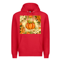 Red Fall Pumpkins with Flowers Premium Hoodie - texasbilliewilder