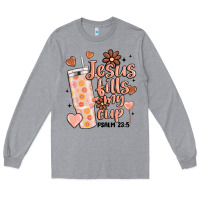 Heather Grey valentine jesus fills my cup Long Sleeve Tee - MaliasSmallBusiness
