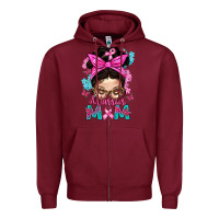 Burgundy Warrior Mom Messy Bun With Flowers Zipper Hoodie - BundleAndBundleShop