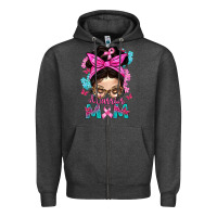 Charcoal Heather Warrior Mom Messy Bun With Flowers Zipper Hoodie - BundleAndBundleShop
