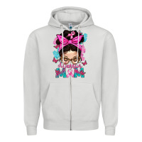 Dove Grey Warrior Mom Messy Bun With Flowers Zipper Hoodie - BundleAndBundleShop