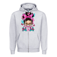 Heather Grey Warrior Mom Messy Bun With Flowers Zipper Hoodie - BundleAndBundleShop