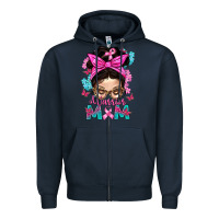 Navy Warrior Mom Messy Bun With Flowers Zipper Hoodie - BundleAndBundleShop