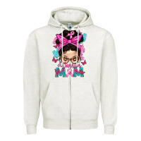 Oatmeal Heather Warrior Mom Messy Bun With Flowers Zipper Hoodie - BundleAndBundleShop
