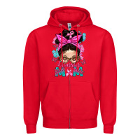 Red Warrior Mom Messy Bun With Flowers Zipper Hoodie - BundleAndBundleShop